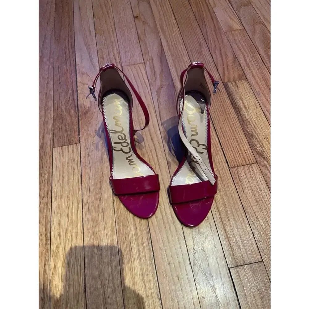 👹Sam Edelman Yaro Glossy Cherry Leather Block Chunky Charol vibrant Sandals 8